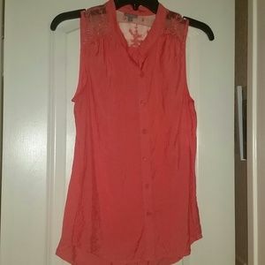 Coral Sleeveless Button Up Blouse